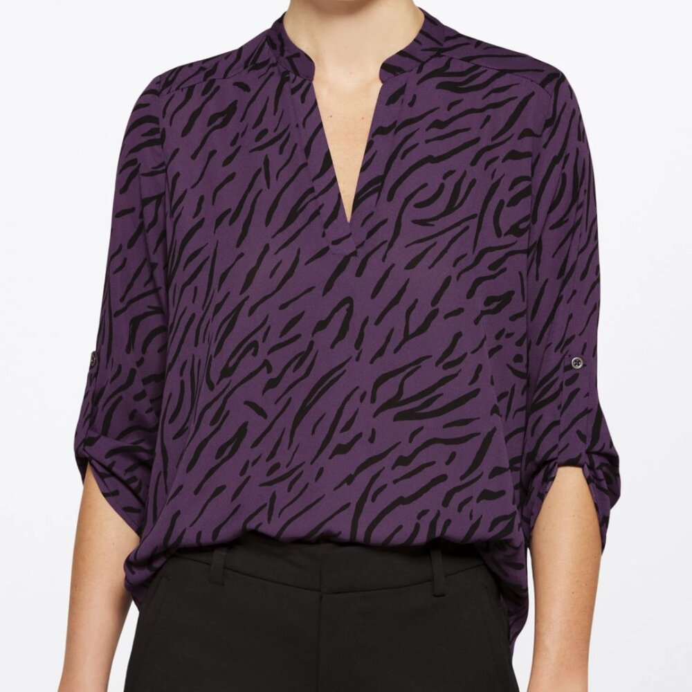 Lush Stitch Fix Warren Split Neck Blouse Purple Zebra XL